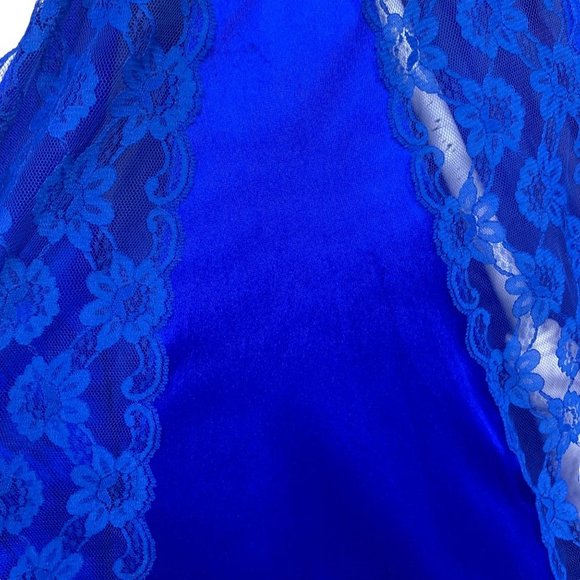 Vintage 70s Val Mode Blue Lace Full Length Spaghetti Strap Nightgown Medium - Picture 13 of 13